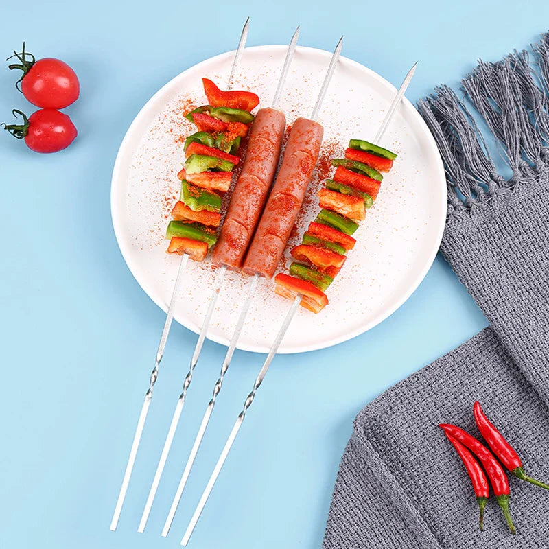 Espeto de churrasco de aço inoxidável, espetos reutilizáveis de kebab para acampamento ao ar livre, ferramentas de piquenique, ferramentas de cozinha, 10/15 peças