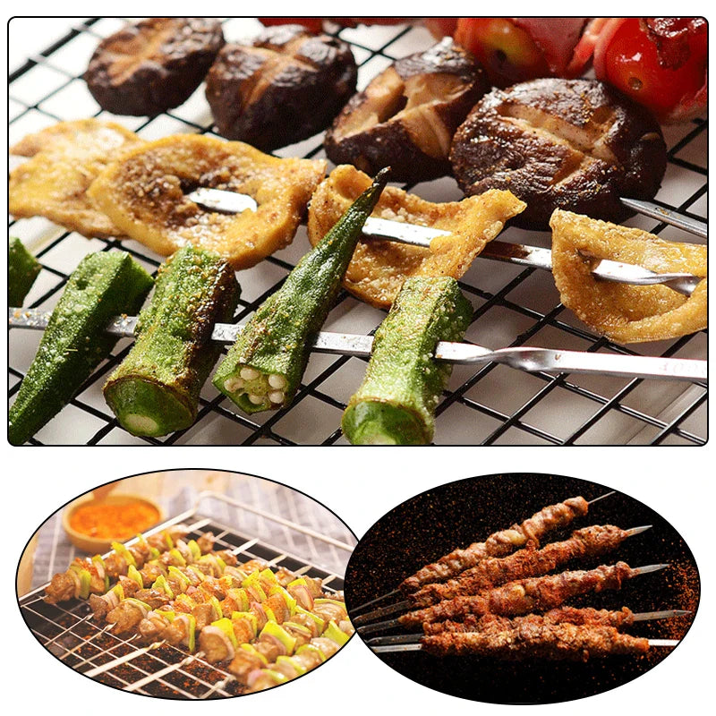 Espeto de churrasco de aço inoxidável, espetos reutilizáveis de kebab para acampamento ao ar livre, ferramentas de piquenique, ferramentas de cozinha, 10/15 peças