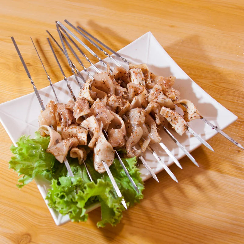 Espeto de churrasco de aço inoxidável, espetos reutilizáveis de kebab para acampamento ao ar livre, ferramentas de piquenique, ferramentas de cozinha, 10/15 peças